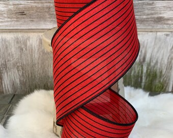 10 YRDS 4” D.STEVEN Ribbon Red Black Stripe