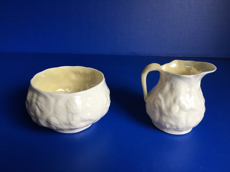 Black Mark Belleek Ireland Porcelain Creamer and Sugar Bowl / Ivory