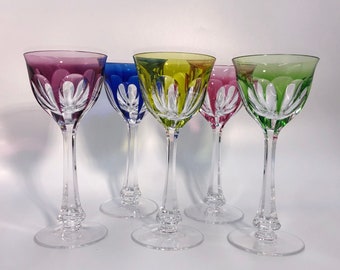 MOSER Crystal Lady Hamilton Cut To Clear Wine Rainbow Multi Color Glasses Stemware Saint Louis Baccarat Style