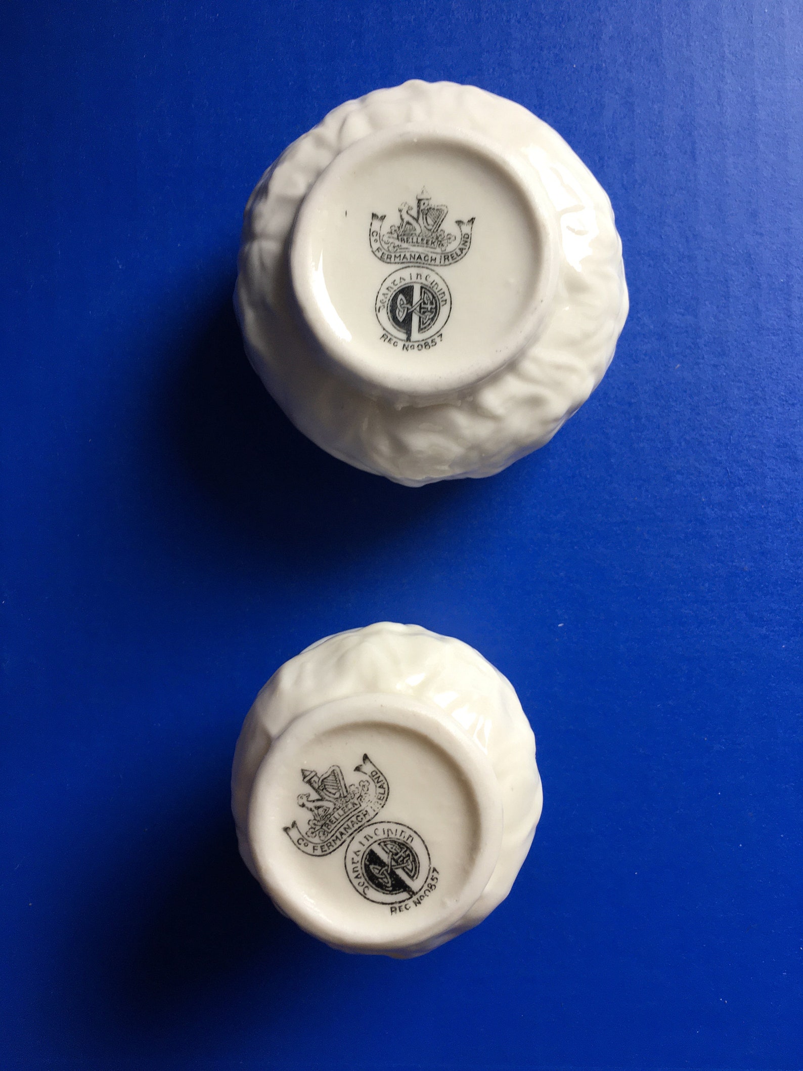 Black Mark Belleek Ireland Porcelain Creamer and Sugar Bowl / Ivory