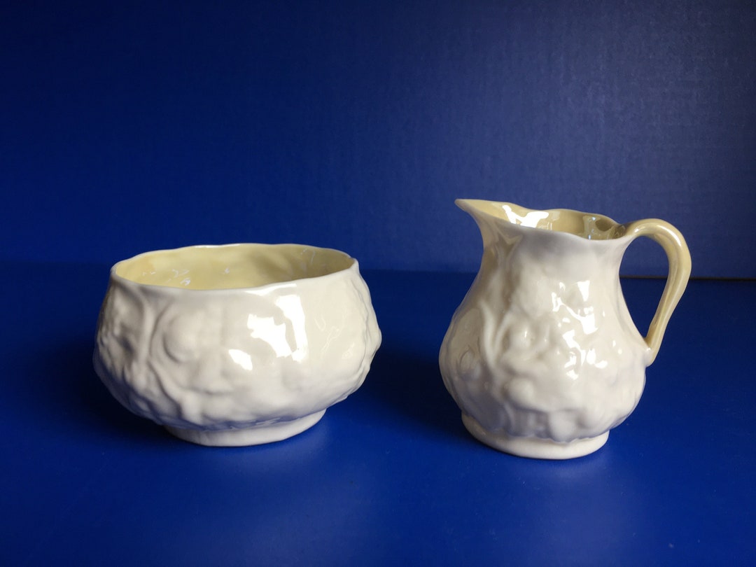 Black Mark Belleek Ireland Porcelain Creamer and Sugar Bowl / Ivory