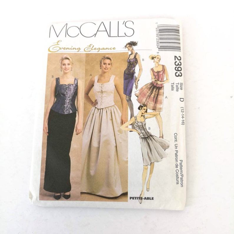 McCalls Pattern 2393 Sz 12 14 16 Evening Elegance 2 Piece Corset Look Top Skirt Uncut