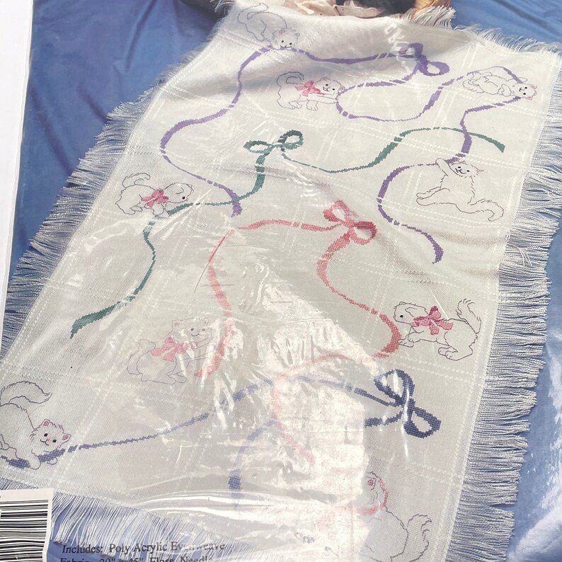 Kitten Counted Cross Stitch Baby Afghan Quilt Kit 29 X 45 Etsy