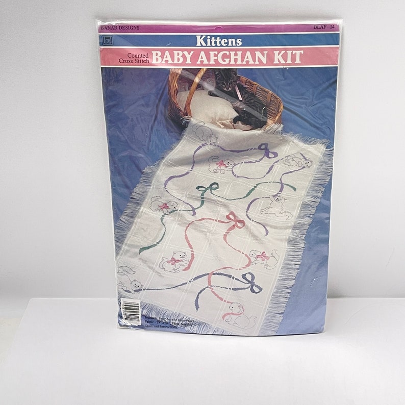 Kitten Counted Cross Stitch Baby Afghan Quilt Kit 29 X 45 Etsy