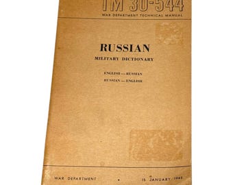 US War Department Russian Military Dictionary PB Book  1945 WWII Manual