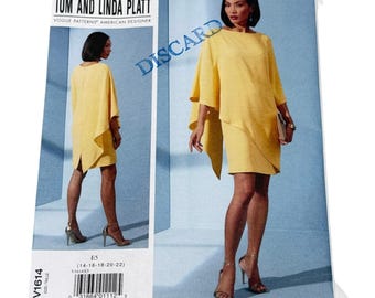 Vogue V1614 Tom and Linda Platt Misses Dress Size 14-22 Asymmetrical New Uncut