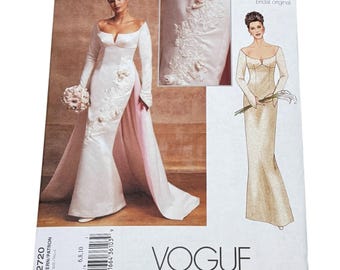 Cartamodello per abito da sposa Vogue 2720, modello a trapezio aderente, taglie 6, 8 e 10, non tagliato.