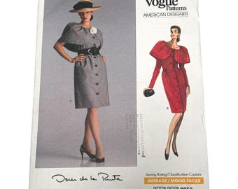 Vogue 2252 Oscar de la Renta Dress with Capulet Size 6 8 10 Sewing Pattern Uncut