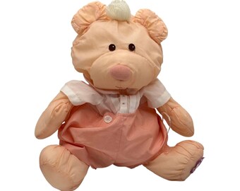 Fisher-Price Puffalump Bear Peach Nylon Plush Vintage Toy 1986