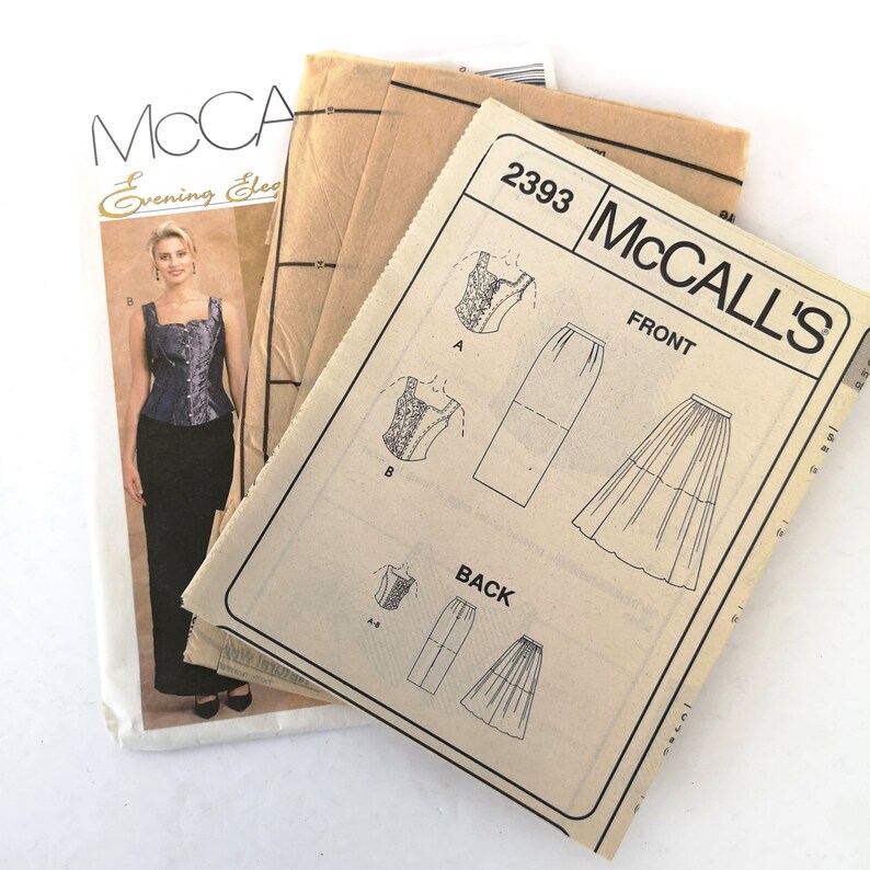 McCalls Pattern 2393 Sz 12 14 16 Evening Elegance 2 Piece Corset Look Top Skirt Uncut