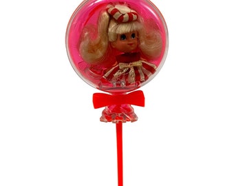 Vintage Liddle Kiddle Lollipops Peppermint Case Sweet Treat Doll and Stand
