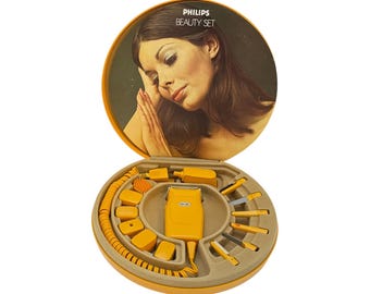 Philips Beauty Set Ladyshave Manicure Kit Vintage 1970s Orange Mustard Works