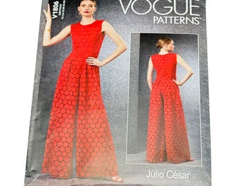 Vogue V1806 Sewing Pattern Jumpsuit Wide Leg Julio Cesar Size 16-24 UNCUT