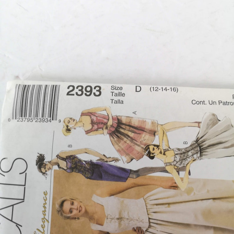 McCalls Pattern 2393 Sz 12 14 16 Evening Elegance 2 Piece Corset Look Top Skirt Uncut