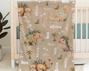 Custom Dinosaur Decor, Personalized Name Blanket, Gender Neutral Nursery, Monogram Baby Gift