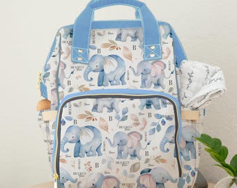 Personalized Diaper Bag, Custom Baby Backpack, Elephant Baby Gift