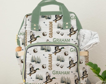 Personalized Baby Diaper Bag, Baby Organizer, Newborn Gift, Custom Backpack, Mallard Ducks