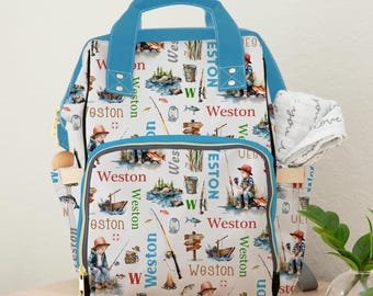 Personalized Newborn Backpack, Customized Diaper Bag, Fishing Baby Gift