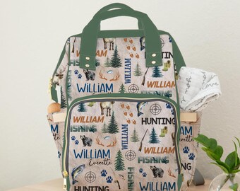 Personalized Hunting & Fishing Diaper Bag, Custom Baby Backpack, Outdoor Nursery, Rustic Baby Shower Gift