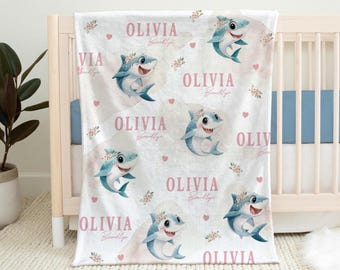 Personalized Shark Blanket, Toddler Birthday Shark Lover Gift.