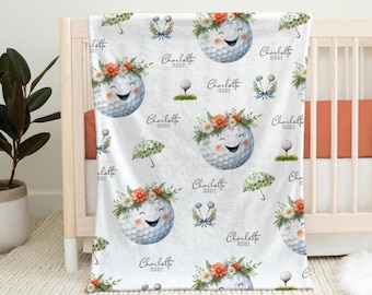 Kids Custom Blanket, Personalized Golf Gift, Golf Nursery Decor, Baby Girl Shower Gifts