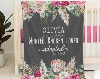 Personalisierte Wolled Chosen Loved Decke, individuelles Adoption Geschenk, Gotcha Day Geschenk für Mädchen, Adoption Zitate