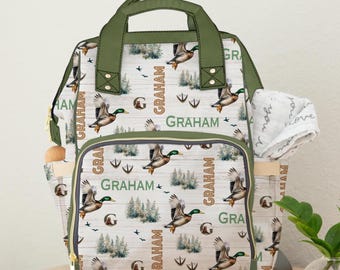 Personalized Mallard Duck Gift, Custom Name Diaper Bag, Baby Shower Boy Gift, Newborn Accessories