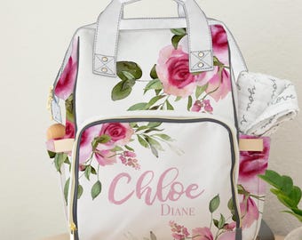Personalized Floral Diaper Bag Backpack, New Mom Gift, Custom Baby Gift