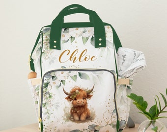 Personalized Diaper Backpack, Baby Accessories, Custom Diaper Bag, Boho Cow Decor