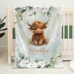 Personalized Baby Boho Blanket, Baby Shower Gift, Highland Cow Nursery, Western Nursery, Baby Bedding, Baby, Boho, Girl, Nursery, Gifts,Cute