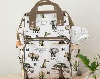 Personalized Newborn Backpack, Customized Diaper Bag, Safari Nursery, Jungle Baby Gift