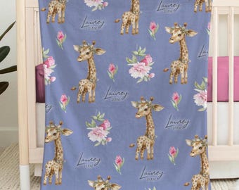 Personalized Baby Monogram Blanket, Newborn Blankets, Giraffe Nursery, Name Gift For Newborns