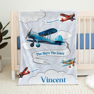 Personalized Baby Gift, Baby Blanket, Personalized Name, Nursery Decor, Newborn, Airplane, Baby Boy, Adventure, Aviation, Newborn, Pilot.