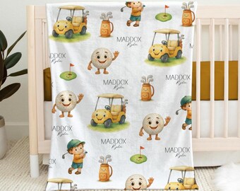 Custom Name Blanket For Newborns, Little Junior Golfer, Personalized Kids Gift, Golf Baby Blanket.