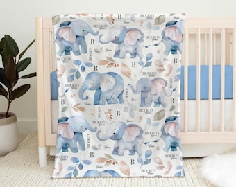 Custom Name Blanket, Newborn Gift, Baby Shower, Elephant Nursery, Monogram Baby