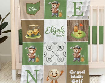 Personalized Golf Baby Blanket, Custom Name Gift, Unique Nursery Decor, Little Golfer Keepsake.
