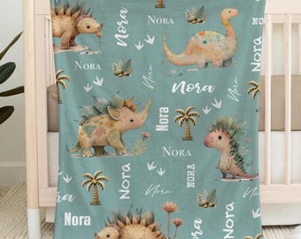 Personalized Dinosaur Blanket, Custom Baby Gift, Gender Neutral Baby Shower, Newborn Monogram