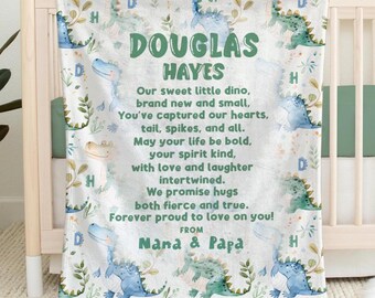Personalized Dinosaur Blanket, Baby Shower Gift, Little Boy Birthday, Toddler Bedding.