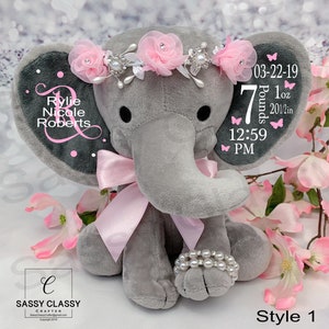 Personalized Keepsake Birth Stats Elephant, Newborn Gift, Christening Gift, Newborn Baby Stats, Stuffed Animals, Birth Announcement,Handmade