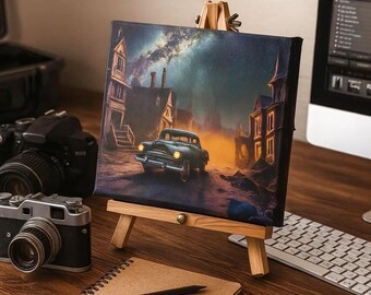 Lighted Old Car in Ghost Town Canvas Print: 8x10 Shelf Decor with Easel
