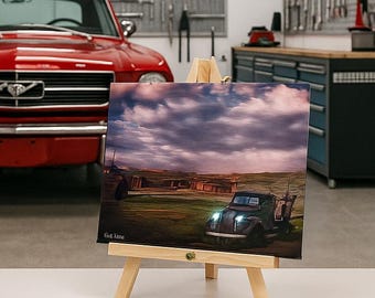 Lighted Bodie CA Canvas Print: Old Truck Photo with Easel