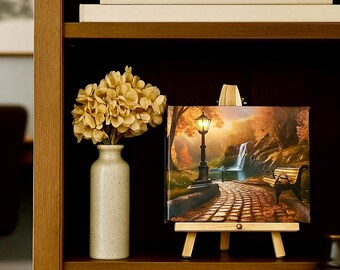 Lighted Fall Waterfall Canvas Print: Desktop Decor with Easel