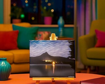 Lighted Star Trails Canvas Print: Big Lake, Oregon - Desktop Display
