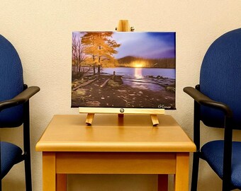 Lighted Round Lake Canvas Print: Oregon Landscape with Easel (8x10)