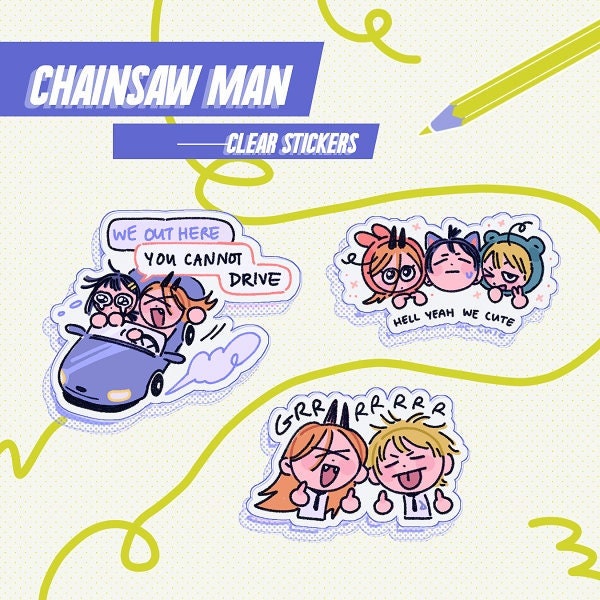CHAINSAW MAN | Clear Transparent Vinyl Stickers (Power, Denji, Aki, Kobeni)