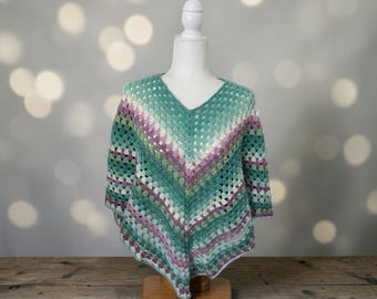 Crochet Open Weave Poncho, Boho Chic Beach Cover Up