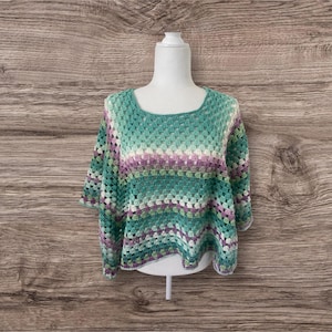 Summer crochet open weave top, lightweight festival poncho, handmade boho chic beach cover up, crochet beach top