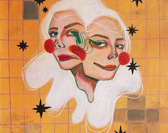 Surreal Wall Art, Weird Wall Art, Colorful Portrait Painting, Original Oil Painting, Maximalist Wall Art