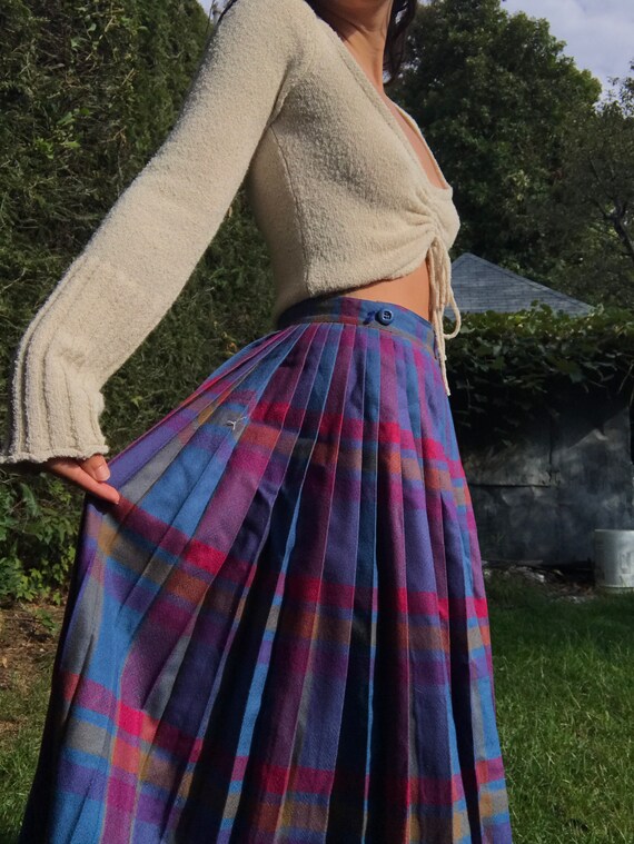 Vintage Plaid Colorful Pleated Wool Skirt