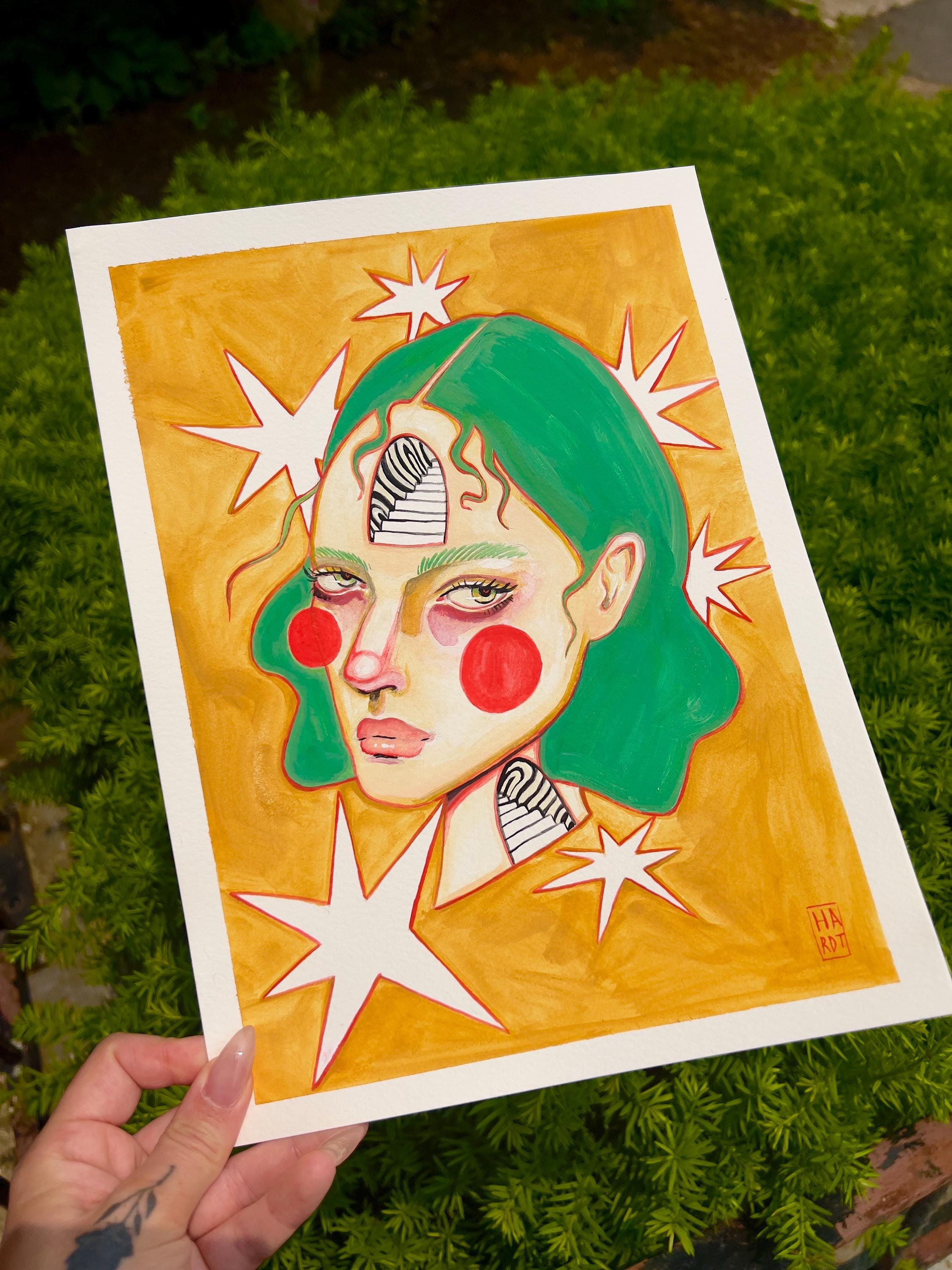 Gouache Painting, Weird Art, Surreal Painting, Psychedelic Art, Portrait Art